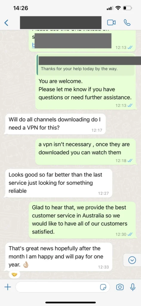 Yeah IPTV WhatsApp support screenshot 3